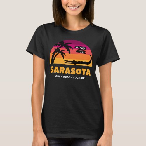 Sarasota Florida Retro Sunset with Alligator T_Shirt