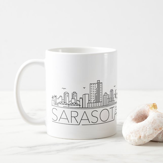 Sarasota, Florida Stylized Skyline Coffee Mug (With Donut)