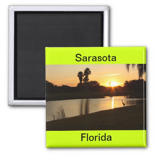 Sarasota Florida Sunset Lake with Heron Magnet