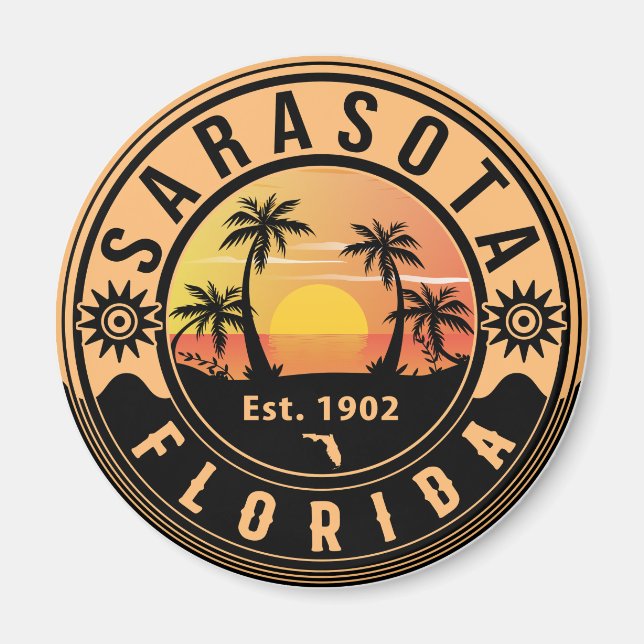 Sarasota Florida Tropical Retro Sunset Souvenirs Magnet (Front)