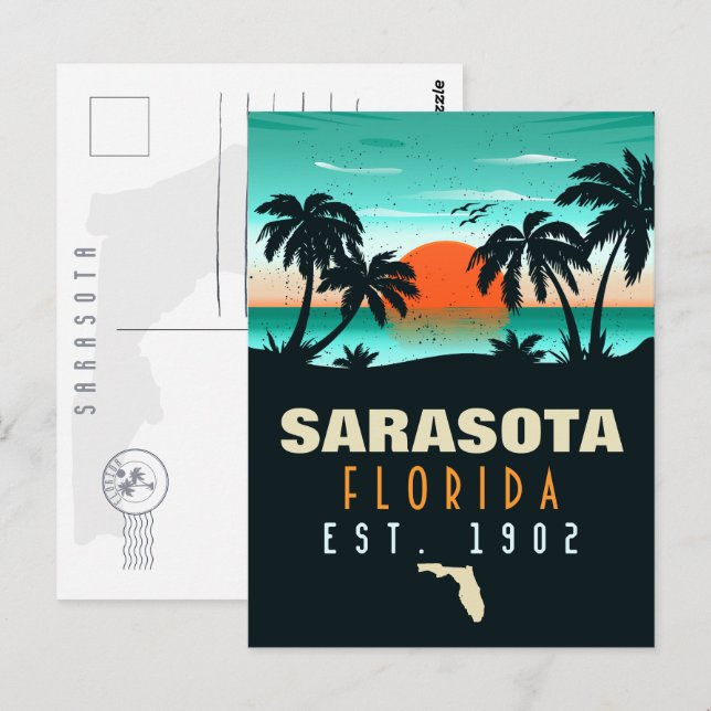 Sarasota Florida Tropical Retro Sunset Souvenirs Postcard (Front/Back)