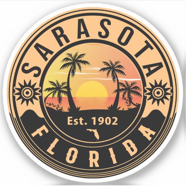 Sarasota Florida Tropical Retro Sunset Souvenirs Sticker (Front)