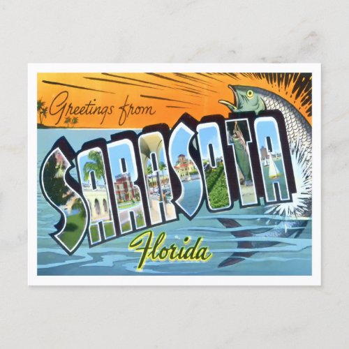 Sarasota Florida Vintage Big Letters Postcard