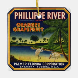 Sarasota Phillippe Citrus Label Ceramic Ornament