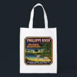 Sarasota  Phillippe River Label Grocery Bag<br><div class="desc">A fantastic gift bag, grocery bag, book bag with a vintage citrus crate label. The Phillippe River one is a Sarasota, Florida label that is quite rare. What a lovely way to save wrapping paper by giving a gift inside the bag. These reusable bags last forever! We use them as...</div>