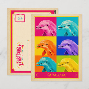 Sarasota Postcard Florida Dolphin Vintage Pop Art