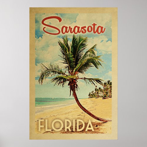 Sarasota Poster Palm Tree Vintage Travel