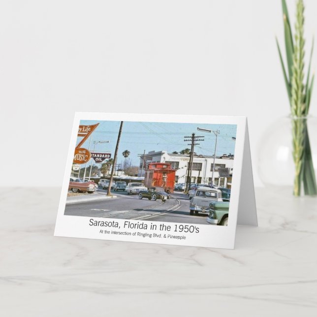 Sarasota Street Scene 1950s Holiday Card (Front)