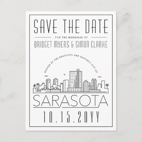  Sarasota Wedding  Stylized Skyline Save the Date Postcard