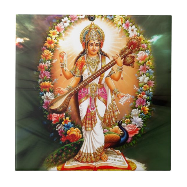 Saraswati Floral Ceramic Tile (Front)