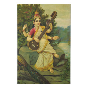 Saraswati, Goddess of Music by Raja Ravi Varma Faux Canvas Print