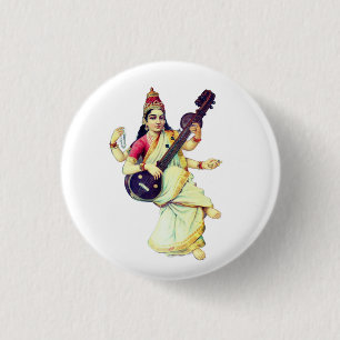 Saraswati, Hindu Goddess Button