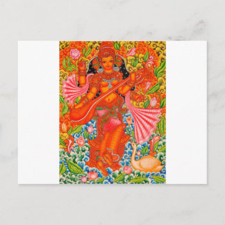 SARASWATI HINDU GODDESS OF LEARNING TANJORE POSTCARD