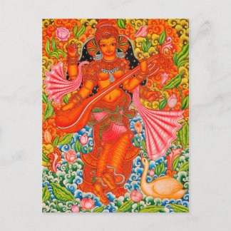 SARASWATI HINDU GODDESS OF LEARNING TANJORE POSTCARD