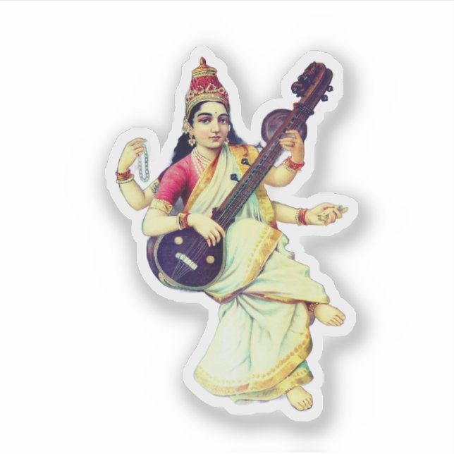 Saraswati, Hindu Goddess Sticker (Front)