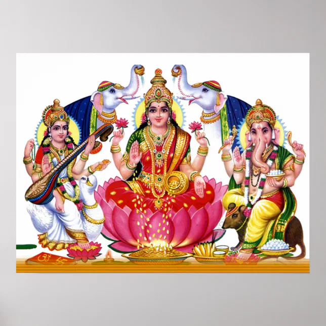 Saraswati,Laxmi,Ganesha Poster Zazzle