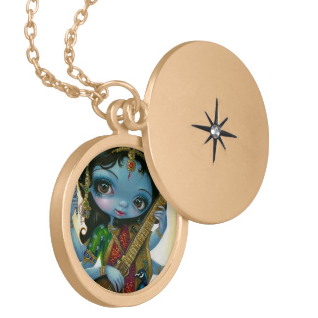 "Saraswati Playing Veena" Locket Necklace (Front Left)