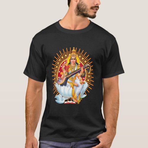 Saraswati Sacred Geometry Third Eye Isha Hindu Lin T_Shirt