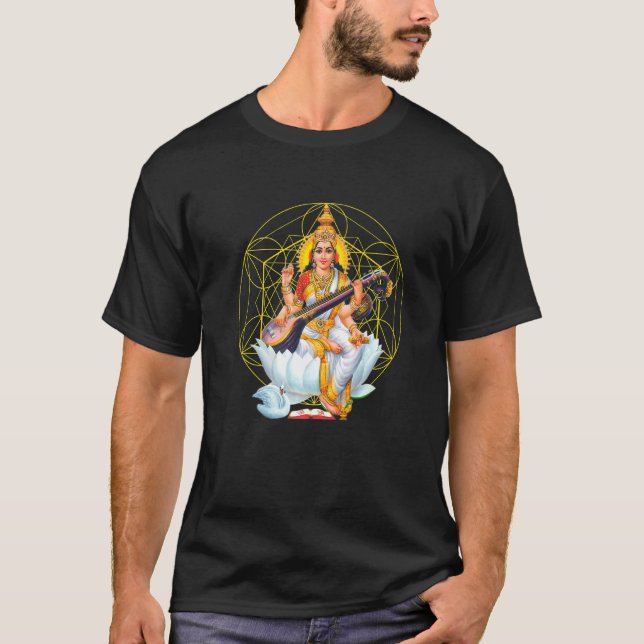 Saraswati Sacred Geometry Third Eye Isha Hindu Lin T-Shirt (Front)