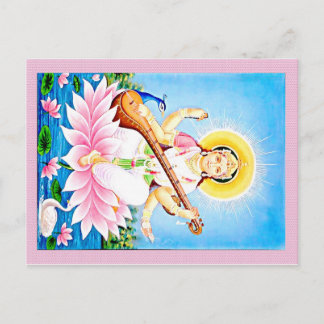 Saraswati Sitting on Pink Lotus Postcard