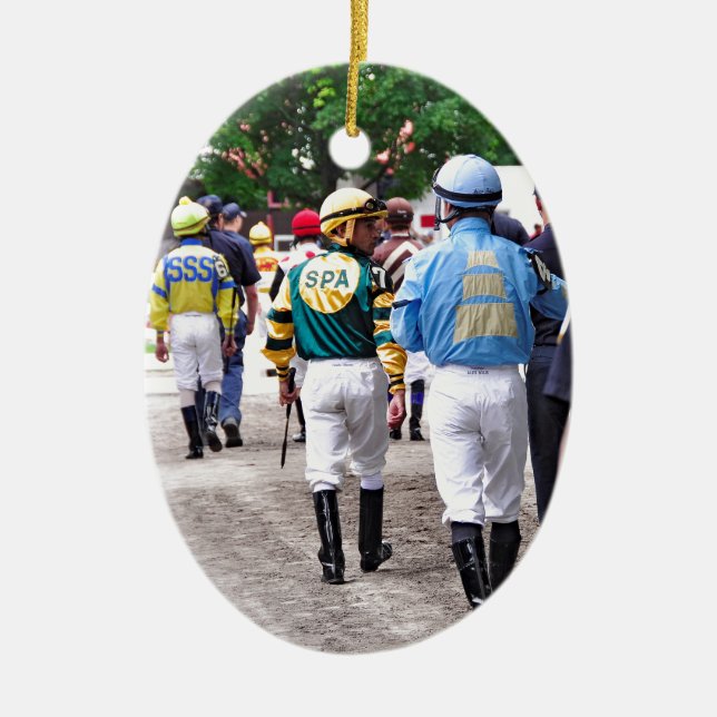 Saratoga Jockeys Ceramic Ornament (Front)
