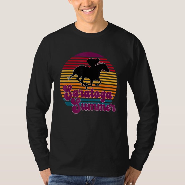 Saratoga Springs New York Summer Sunset Horse Raci T-Shirt (Front)