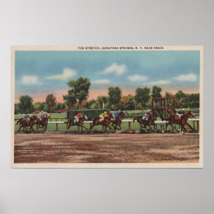 Saratoga Springs, NY - Horse Race Track Scene Poster