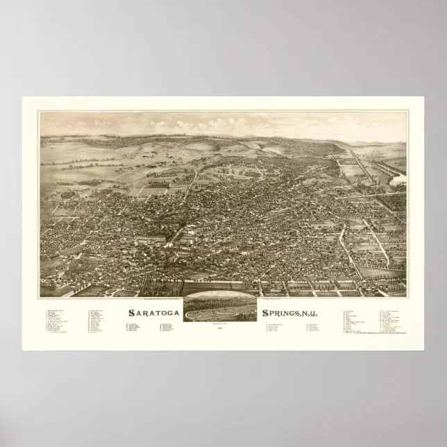 Saratoga Springs, NY Panoramic Map - 1888 Poster | Zazzle