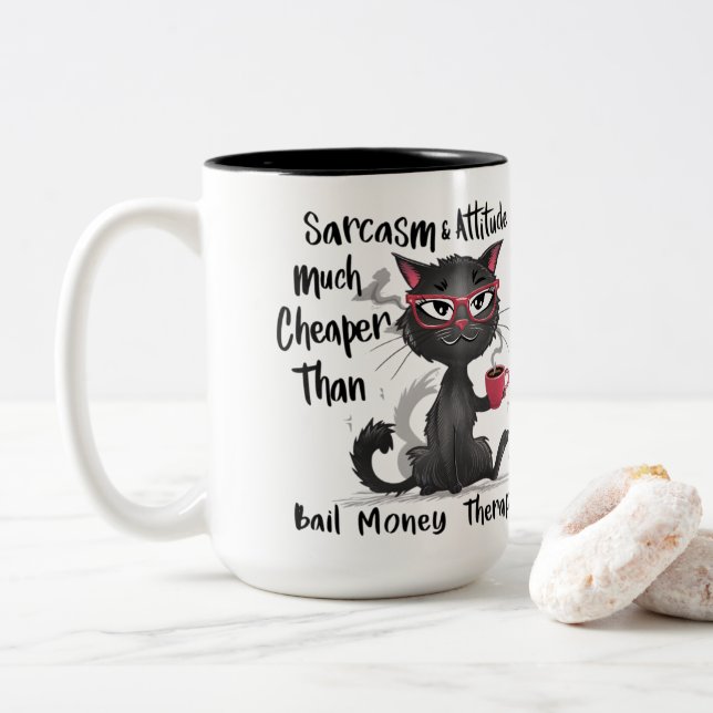 Sarcasm & Attitude Funny Cat Lover Gift  Two-Tone Coffee Mug (With Donut)