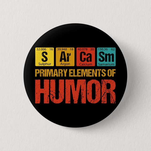 Sarcasm Primary Elements of Humor Button (Front)