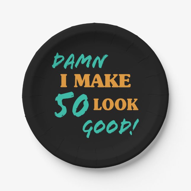 Sarcastic 50th Birthday Attitude Paper Plates (Front)