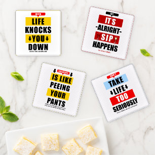 Sarcastic and Funny Sayings Typographic Coaster Set