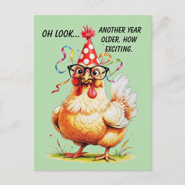 Sarcastic Birthday Humor with Judgy Chicken Postcard (Front)