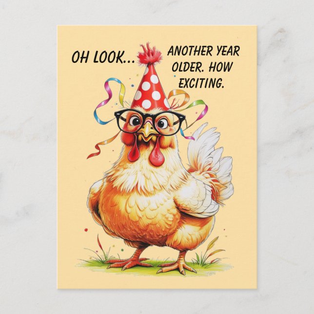 Sarcastic Birthday Humor with Judgy Chicken Postcard (Front)
