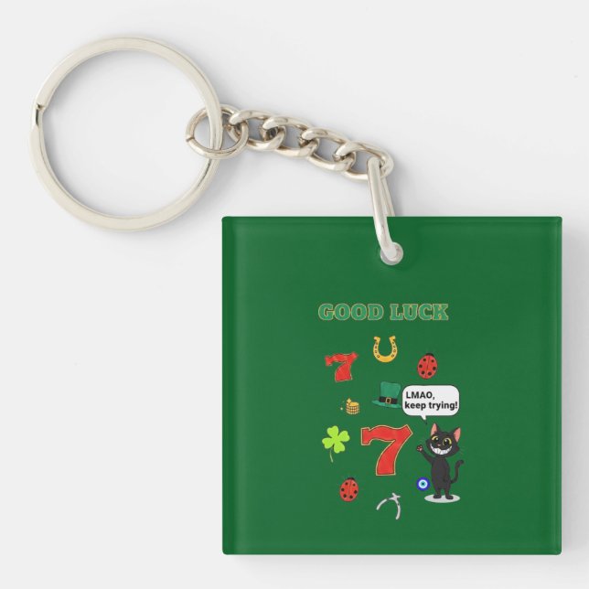 Sarcastic black cat  and Lucky charms Keychain (Front)