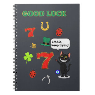 Sarcastic black cat  and Lucky charms Notebook