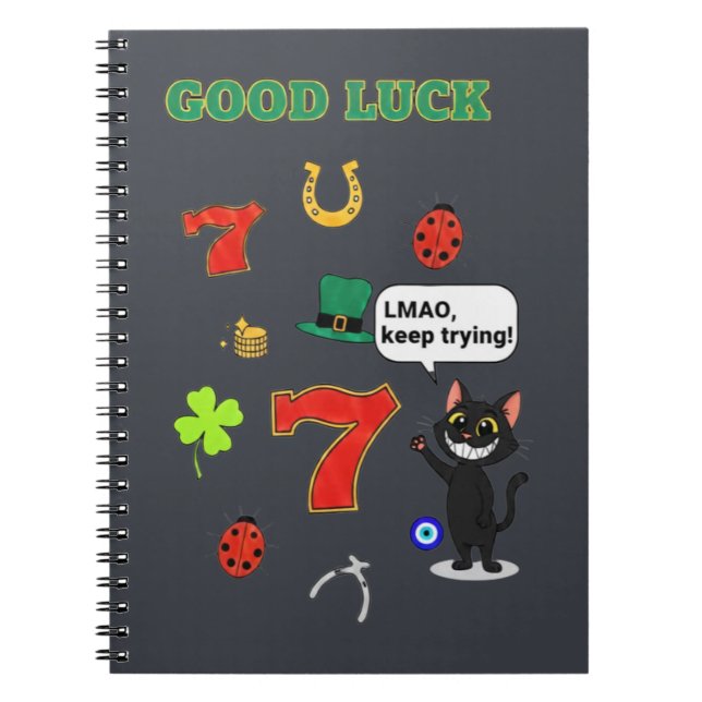 Sarcastic black cat  and Lucky charms Notebook (Front)