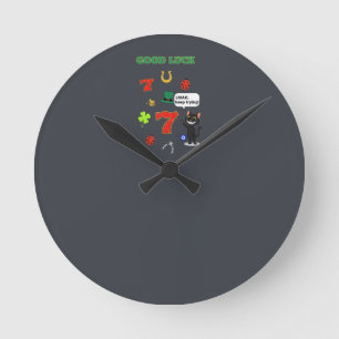 Sarcastic black cat and Lucky charms Round Clock