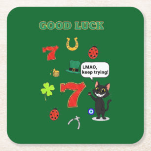 Sarcastic black cat  and Lucky charms Square Paper Coaster