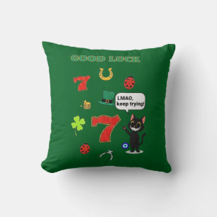 Sarcastic black cat and Lucky charms Throw Pillow