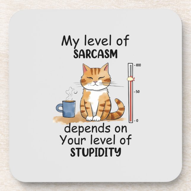 Sarcastic Cat – Funny Orange Art Beverage Coaster (Front)