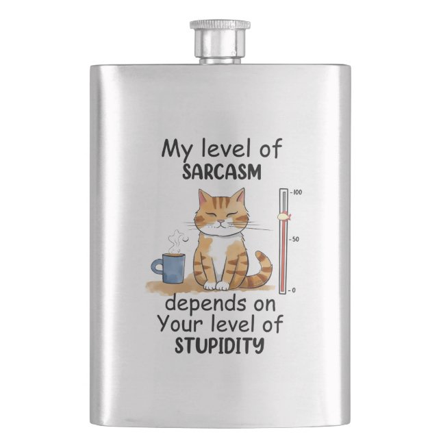 Sarcastic Cat – Funny Orange Art Flask (Front)