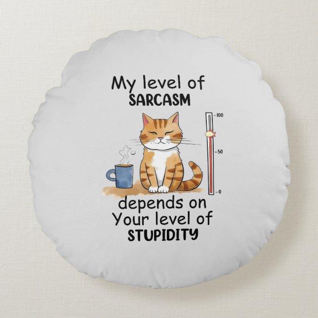 Sarcastic Cat – Funny Orange Art Round Pillow (Front)