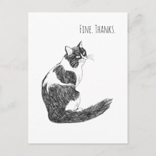 Sarcastic Cat Mood – Fine. Thanks. Art Postcard