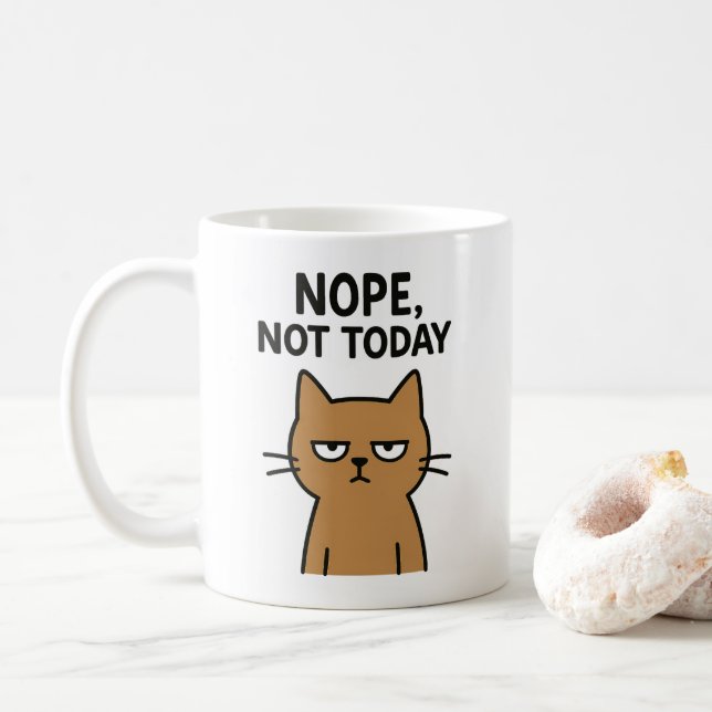 Sarcastic Cat – Nope. Not Today. Antisocial Animal Coffee Mug (With Donut)