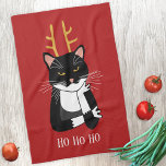 Sarcastic Christmas Cat Kitchen Towel<br><div class="desc">A funny sarcastic,  annoyed and unenthusiastic black and white tuxedo cat with Christmas antlers.  Ho ho ho,  and all that stuff.
Change the text or remove it to personalize further.</div>