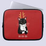 Sarcastic Christmas Cat Laptop Sleeve<br><div class="desc">A funny sarcastic,  annoyed and unenthusiastic black and white tuxedo cat with Christmas antlers.  Ho ho ho,  and all that stuff.
Change the text or remove it to personalize further.</div>