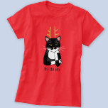 Sarcastic Christmas Cat T-Shirt<br><div class="desc">A sarcastic,  annoyed and unenthusiastic black and white tuxedo cat with Christmas antlers.  Ho ho ho,  and all that.
Change or remove the text to customize.</div>