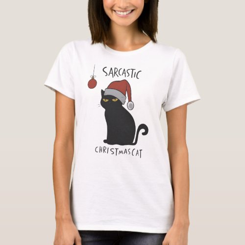 Sarcastic Christmas Cat T_Shirt Meowry Christmas  T_Shirt