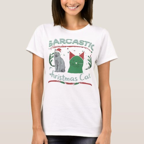 Sarcastic Christmas Cat T_Shirt Meowry Christmas  T_Shirt